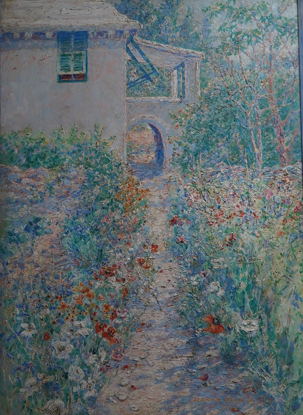 Hanna Rion (1875-1924), Impressionist oil on canvas, Chateau garden, singed, 75 x 53cm. Condition - good